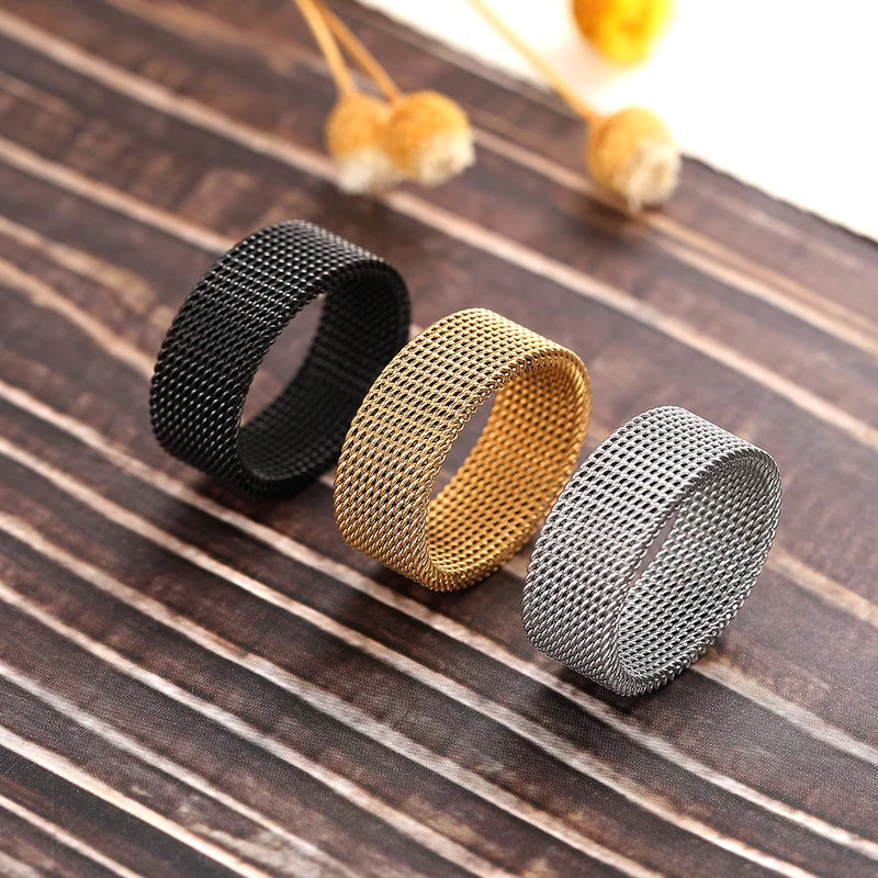Luxury Titanium Couple Ring Mesh Jewelry for Men Women Wedding Gift