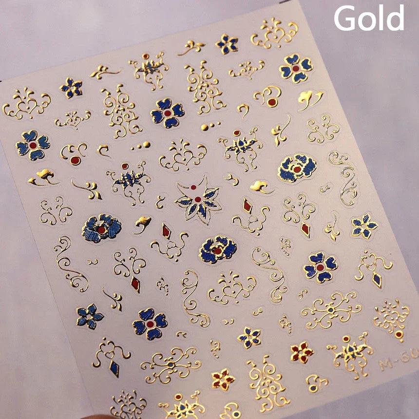 Gold Stamped Silver Sun Stars Snake Nail Art Stickers - Self-Adhesive Manicure Decals
