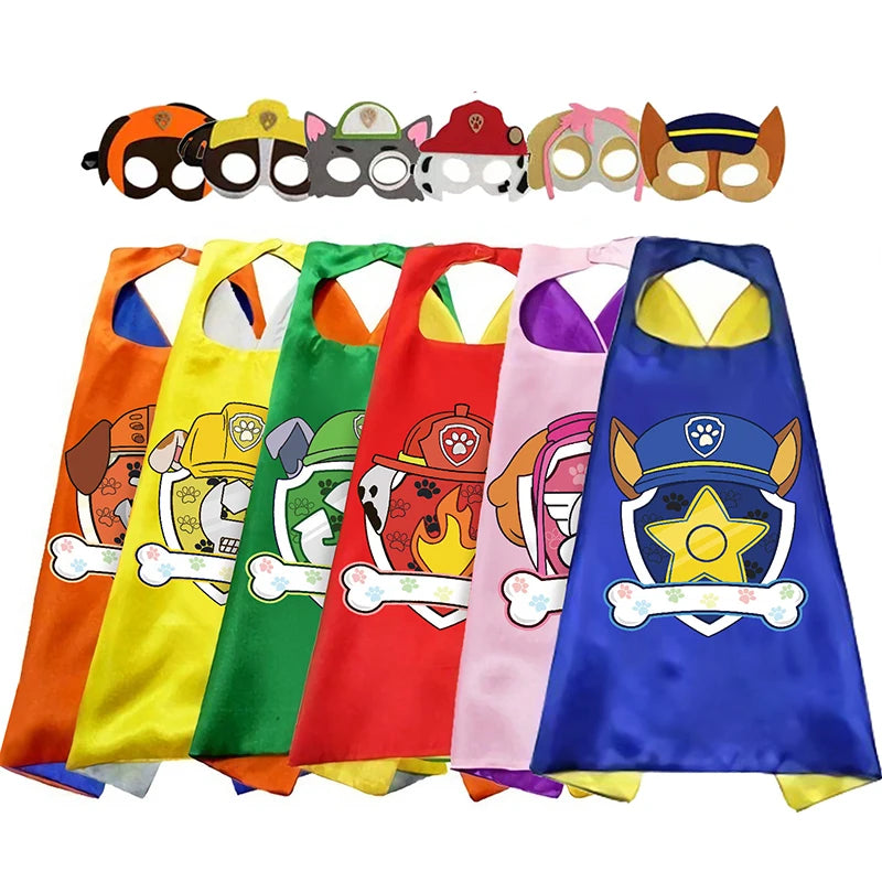 Kids Dog Patrol Cosplay Cape & Eye Mask Set - Satin Costume for Halloween & Play