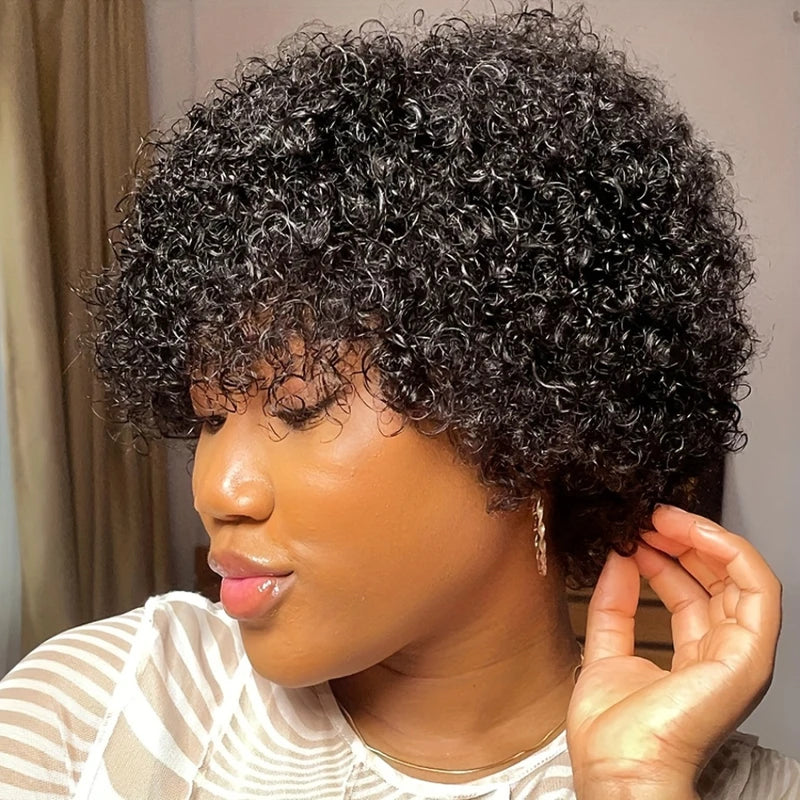 Kinky Curly Afro Wave Wig 150% Density 6 Inch Pixie Cut Human Hair Wig for Women