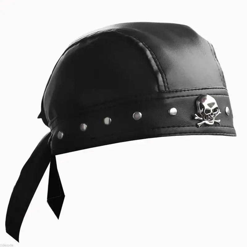Black Leather Skull Motorcycle Helmet Accessory - Edgy Urban Biker Gear