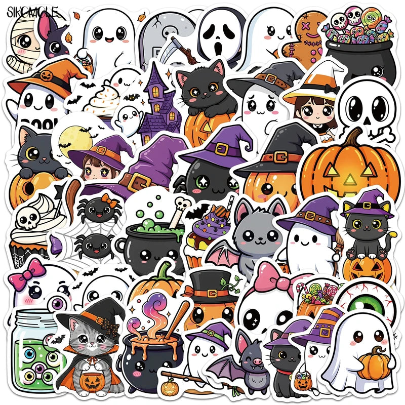 Halloween Ghost Pumpkin Stickers 10/30/50pcs Cute Kawaii DIY Phone Laptop Decor