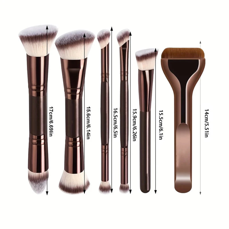 6-Piece Dual-Ended Makeup Brush Set with Soft Dense Bristles - Vegan, Custom Logo