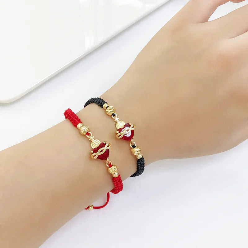Religious Heart Shaped Crystal Cross Bracelet for Men Women - Lucky Red Rope Braided Jewelry
