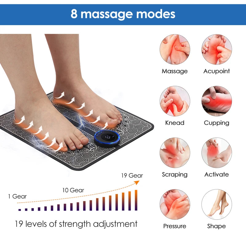 Rechargeable Foot Massager Mat with EMS Electrotherapy and Remote Control