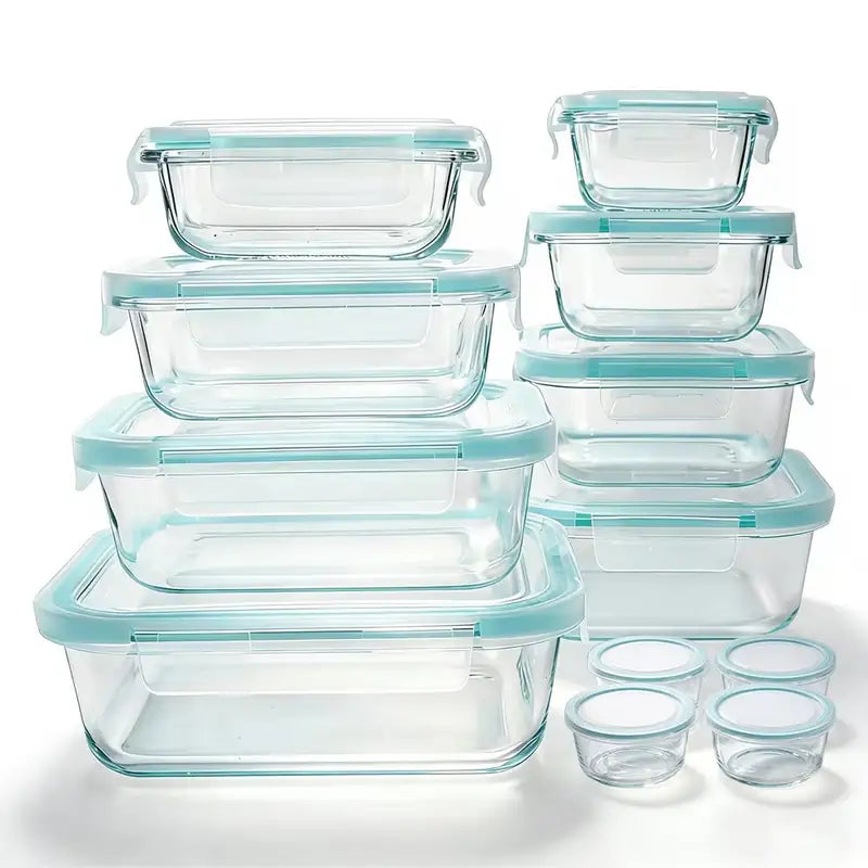 Glass Food Storage Containers Set - Leakproof Microwave Safe Kitchen Organizer
