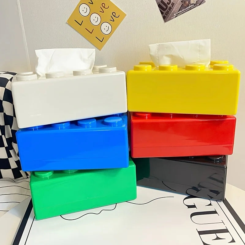 Building Block Shaped Tissue Box - Multifunctional Plastic Storage for Home & Coffee Table Decor