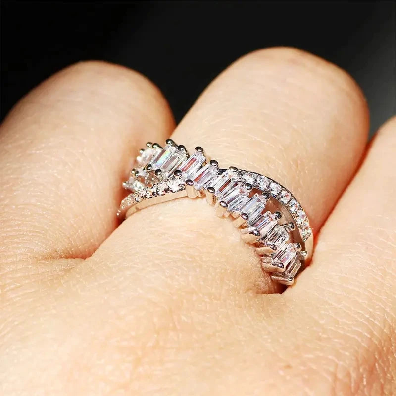 Women Wedding Ring Cross Shape CZ Stone Paved Fashion Jewelry Set