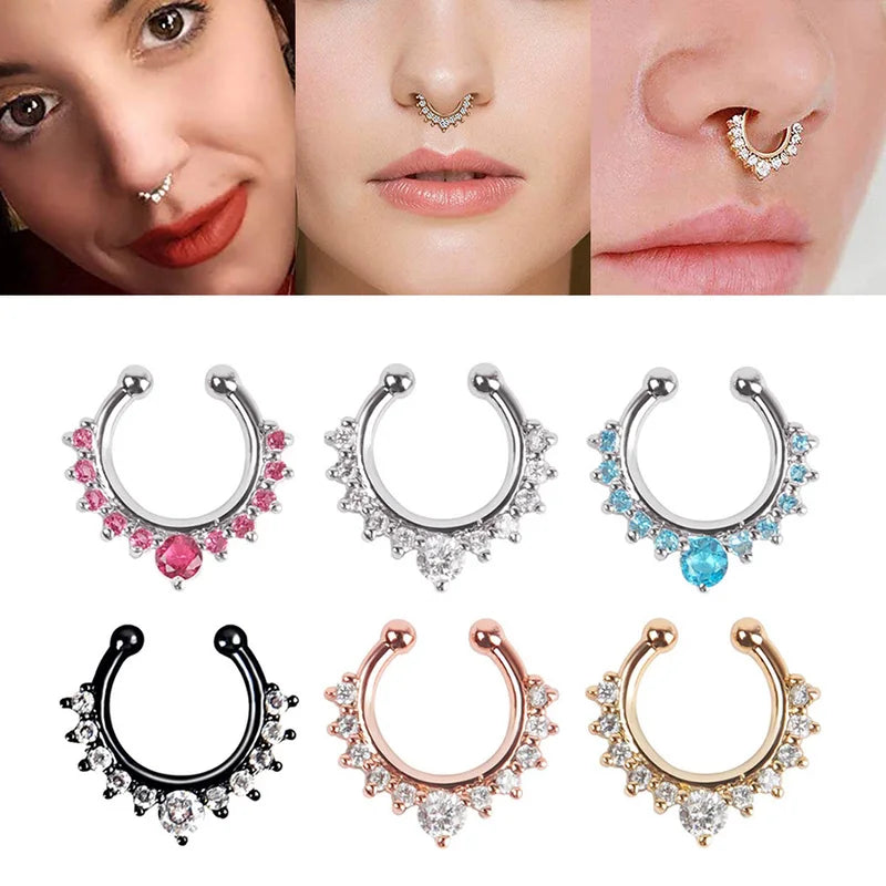 Fake Nose Septum Ring Clip On Hoop Jewelry for Women - Faux Non Pierced Earrings