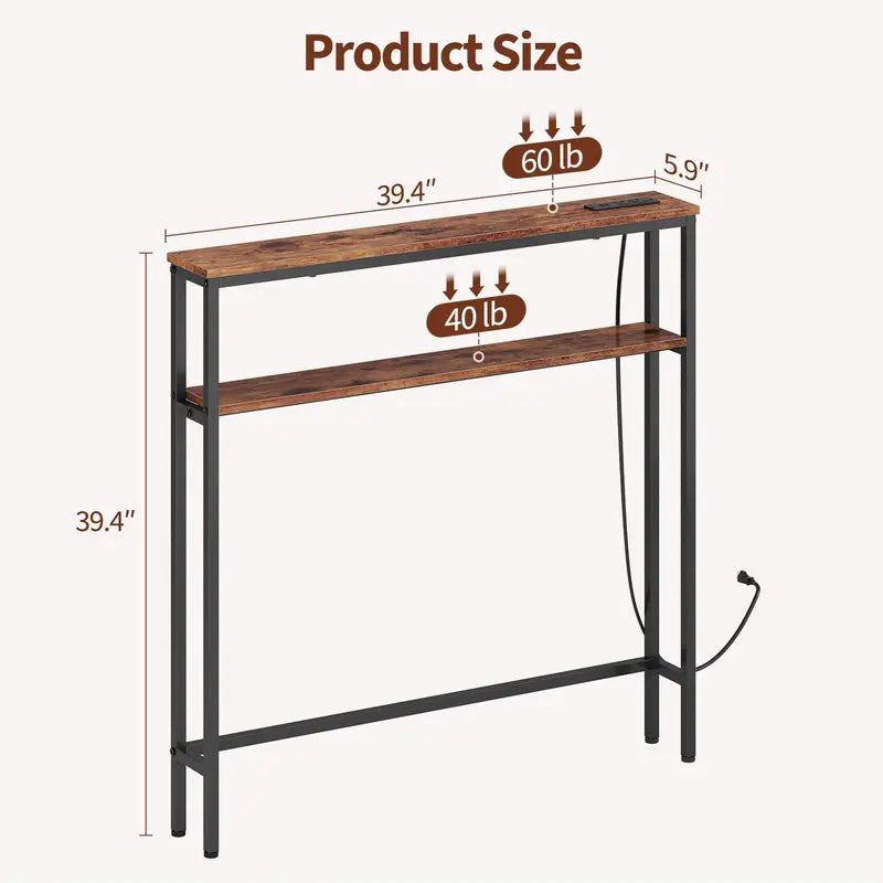 Slim Console Table with Power Outlets and USB-C Charging Station for Living Room