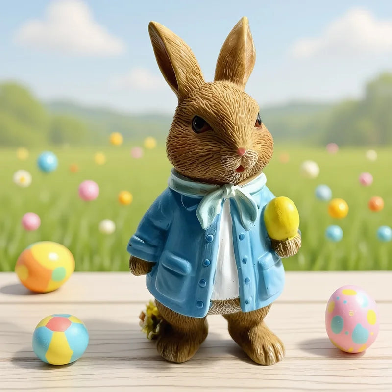 Mini Resin Rabbit Figurines for Easter Holiday Decor - 5 Inch Set