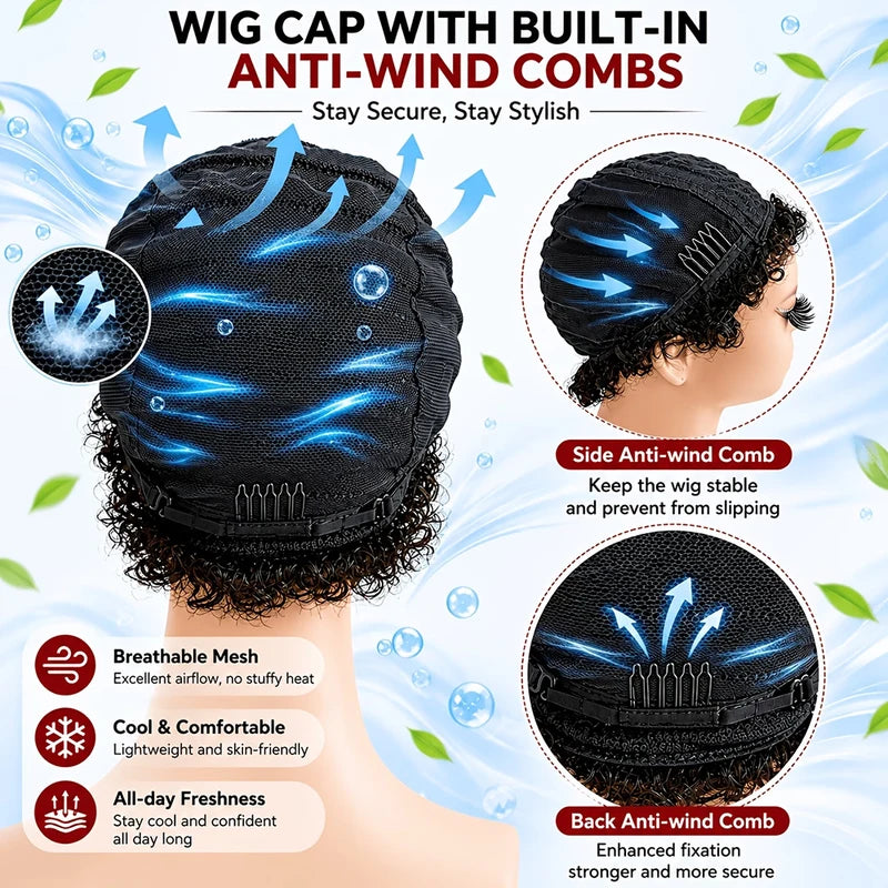 Short Kinky Curly Human Hair Wigs for Women - Afro Pixie Cut, Daily & Party Wear