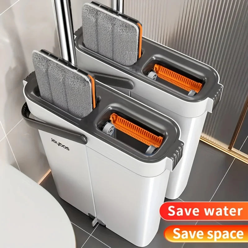 Spin Flat Mop Set with Bucket and Scraper - Hands-Free Household Floor Cleaning