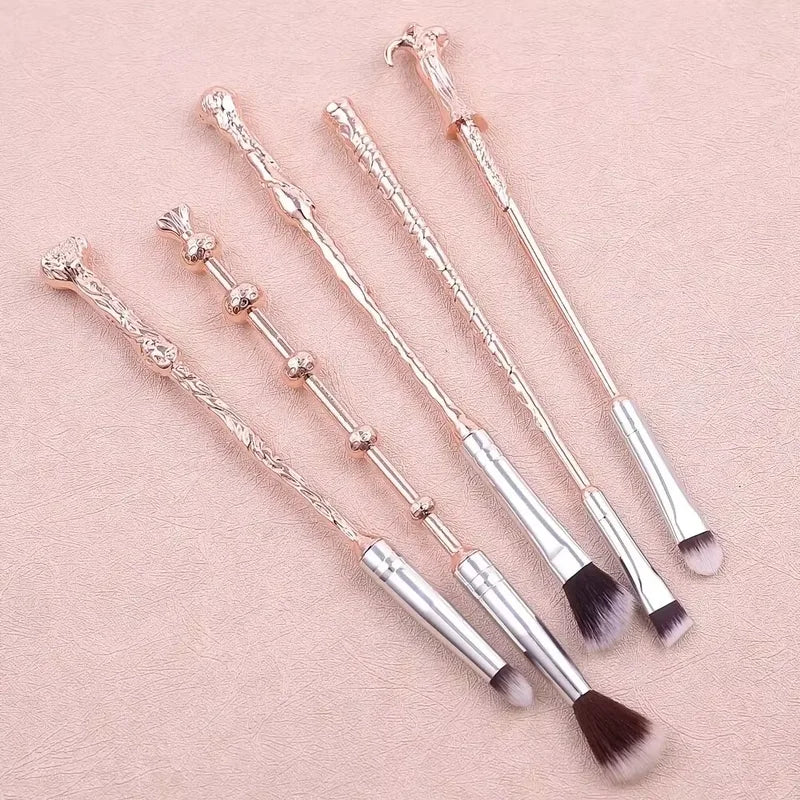 5PCS Makeup Brush Wand Set with Soft Synthetic Bristles & Metal Handles – Portable for Eyeshadow, Powder & Face Makeup