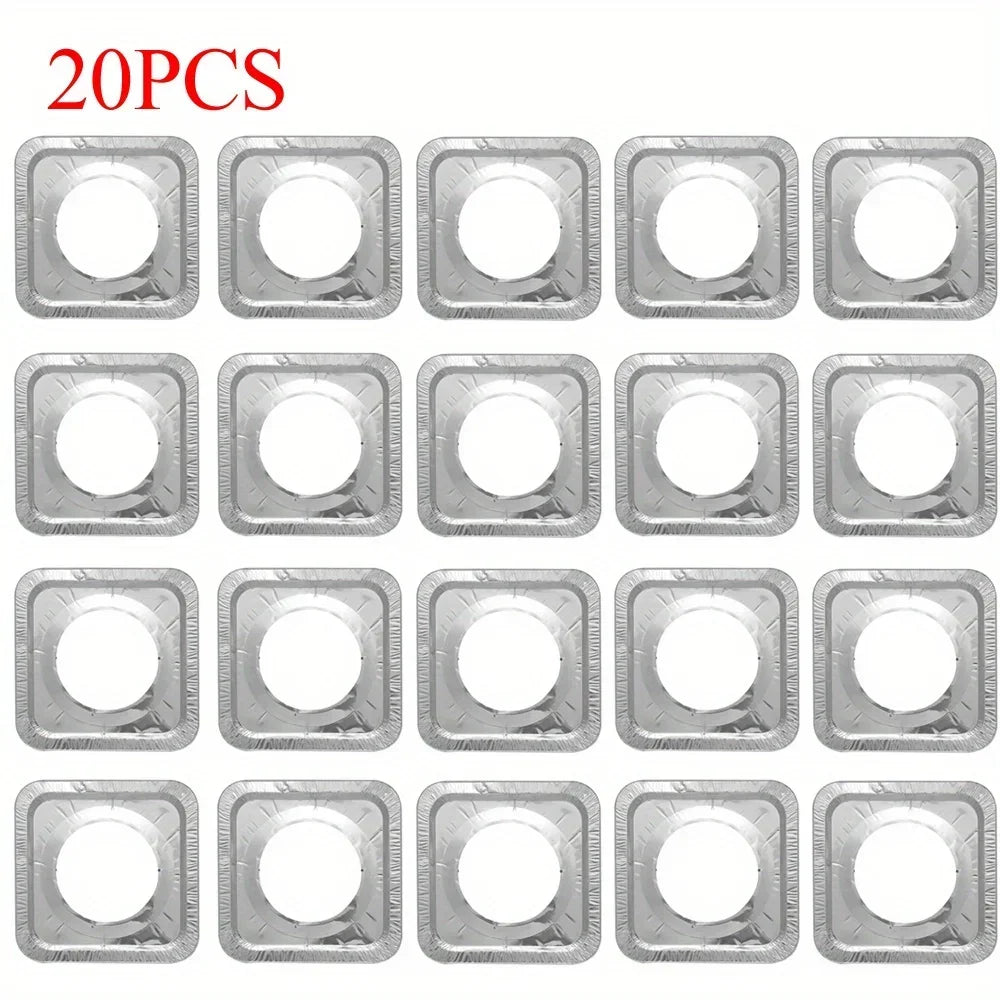 Disposable Aluminum Foil Stove Burner Covers, Oil-Proof Gas Cooktop Protectors, 22x22cm, 20 Pack
