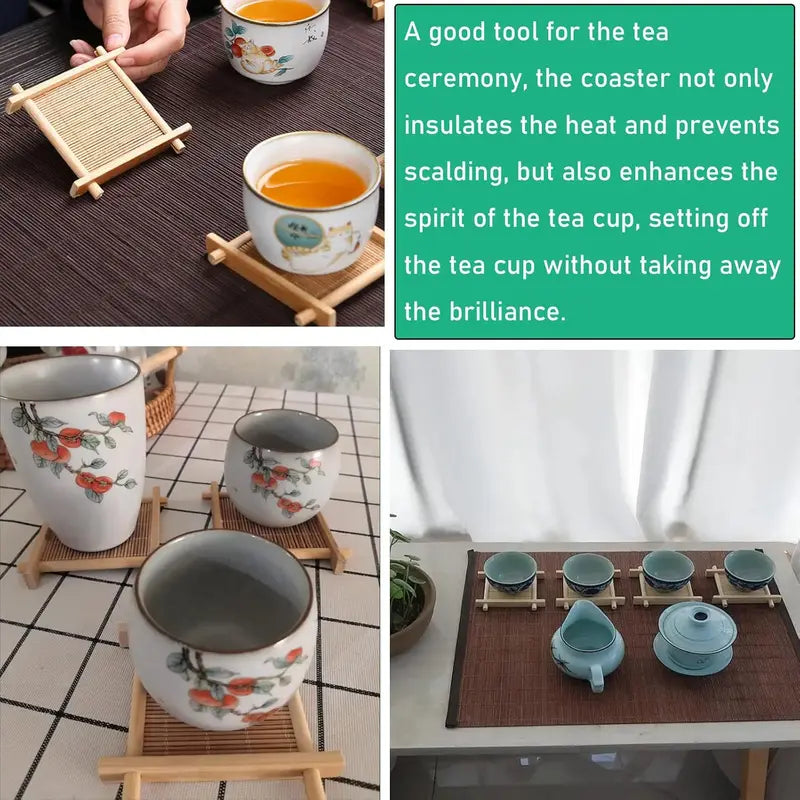 6-Piece Bamboo Tea Coaster Set for Espresso and Small Glass Cups