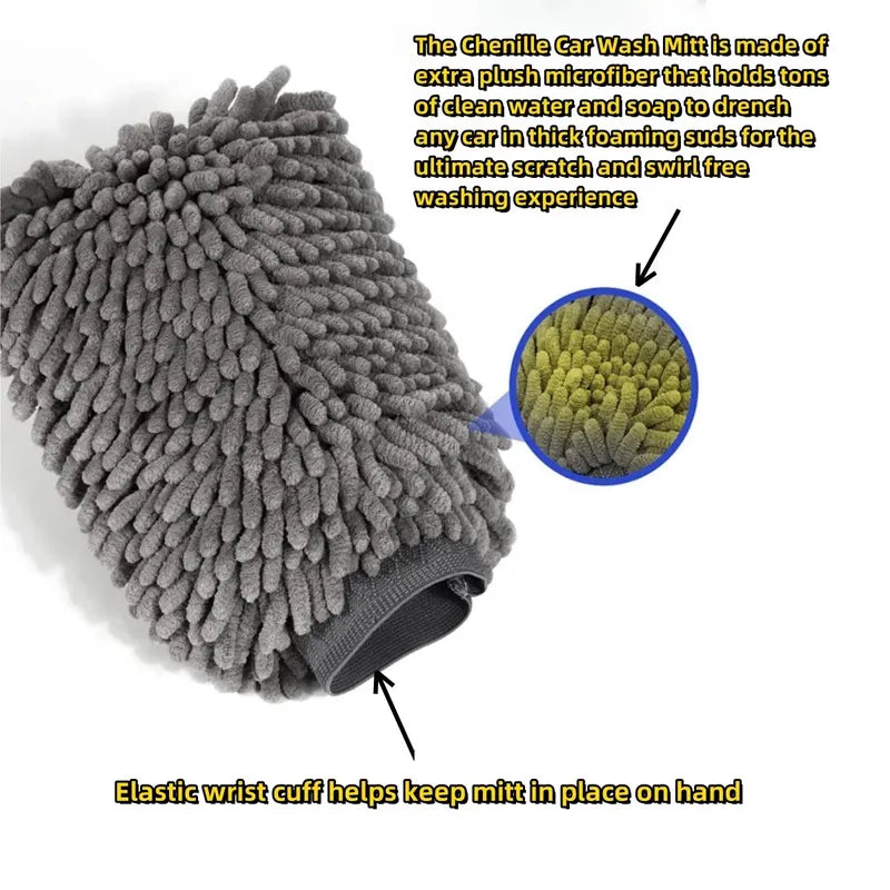 Microfiber Car Wash Mitt Double Sided Chenille Auto Gloves Scratch-Free Wash