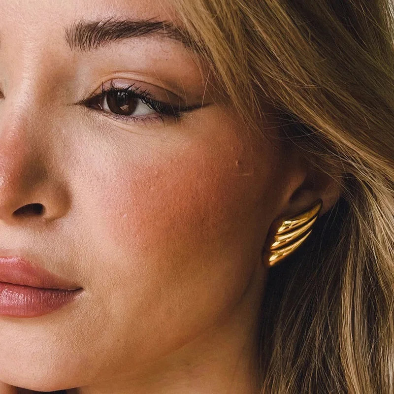 Vintage Texture Gold Plated Stainless Steel Earrings for Women Geometric Circle Twist Statement Jewelry