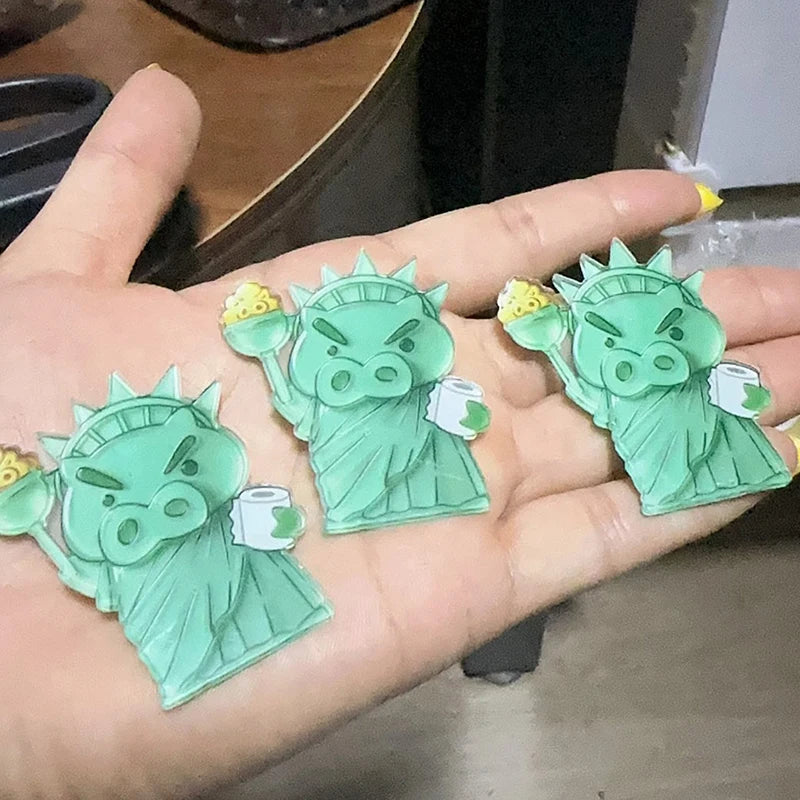 Funny Acrylic Fridge Magnet Set with Crayon Shin-Chan & Statue of Liberty Design - Refrigerator Decor