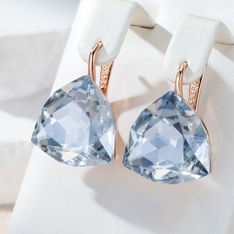 Light Grey Stone Earrings for Women 585 Rose Gold Zircon Jewelry Gift