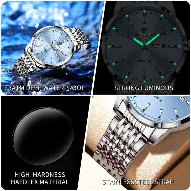 Luxury Waterproof Men’s Quartz Watch with Luminous Dial and Date Function