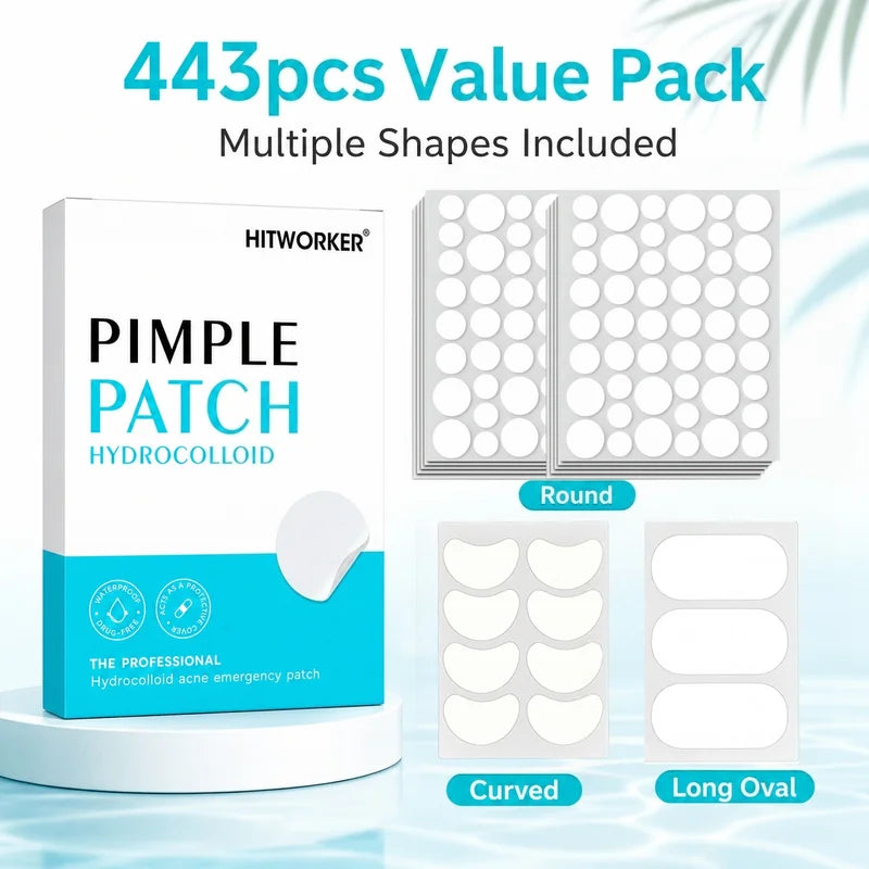 Hydrocolloid Face Patch Set with Hydrating Sodium Hyaluronate and Tea Tree Oil - 443pcs