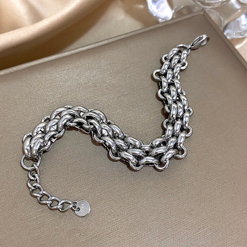 Men's Braided Titanium Steel Chain Bracelet Waterproof Contrast Design Jewelry