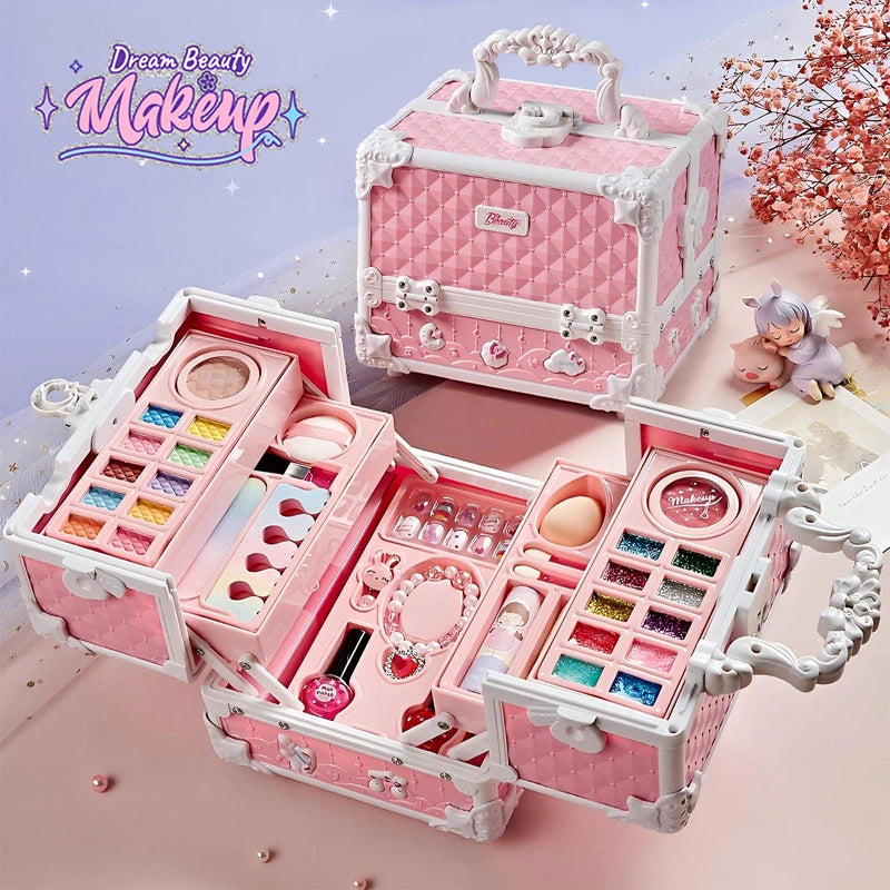 Kids Makeup Kit for Girls Princess Pretend Play Cosmetic Set with Mirror - Washable & Safe Toys for Birthday Gifts