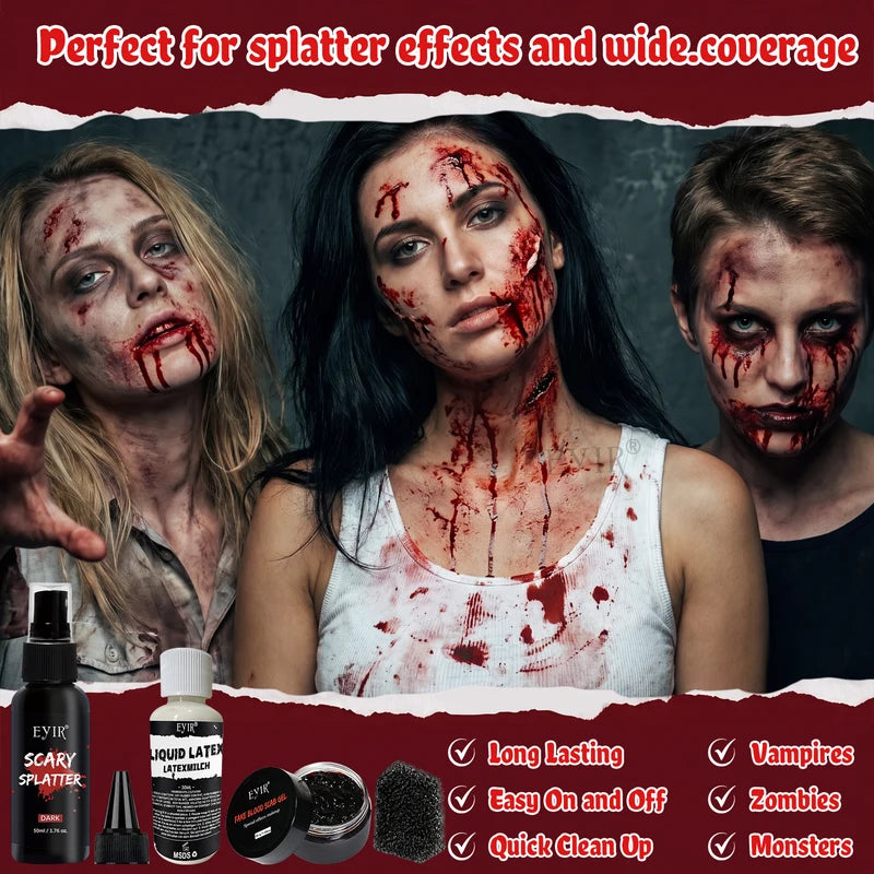 Halloween Special Effects Makeup Kit with Fake Blood, Latex & Brushes