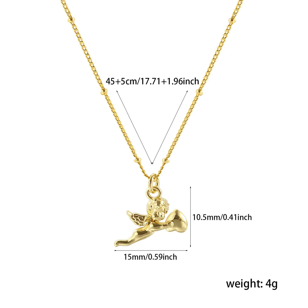 Angel 3D Pendant Charm Necklace for Women 18K Gold Plated Brass 45cm+5cm