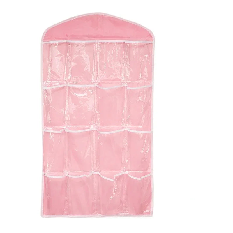 16-Pocket Hanging Wardrobe Organizer Bag for Socks Bra Underwear Storage