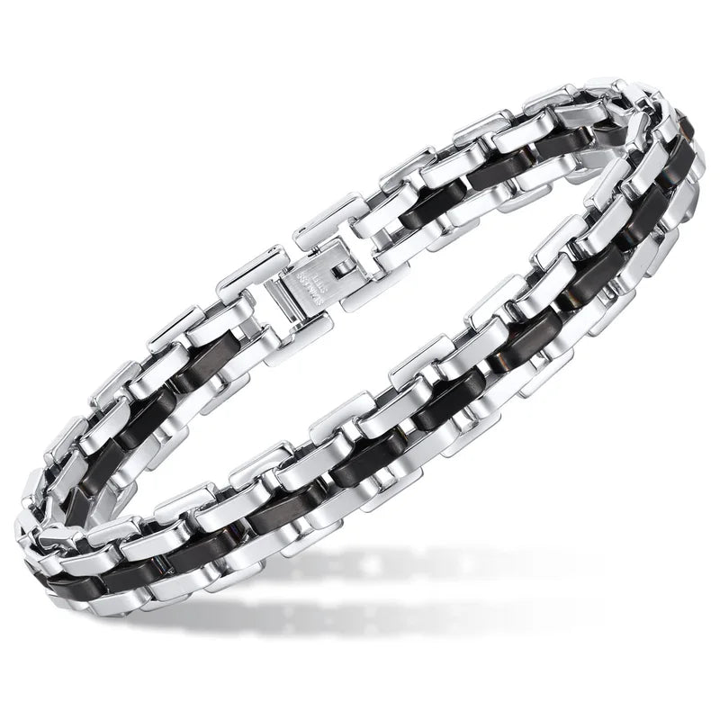 Men's Stainless Steel Chain Link Bracelet - Adjustable Wristband for Gift