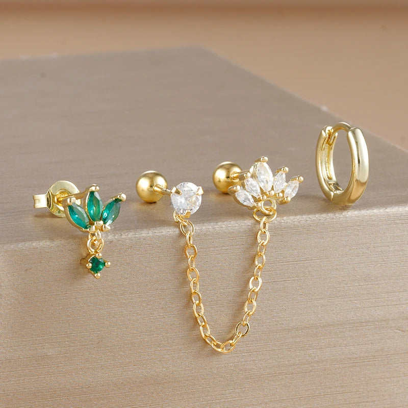 3PCS Gold Crown Chain Tassel Hoop Earrings Set for Women - 18K Gold Plated Jewelry