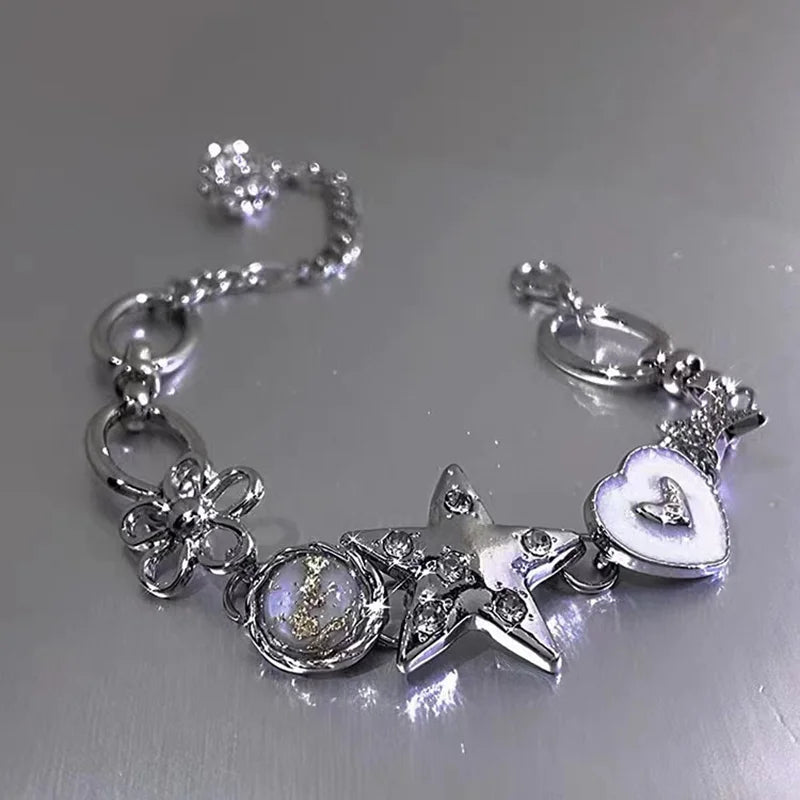 Vintage Punk Metal Love Heart Star Flower Bracelet for Women - Exquisite Jewelry Gift