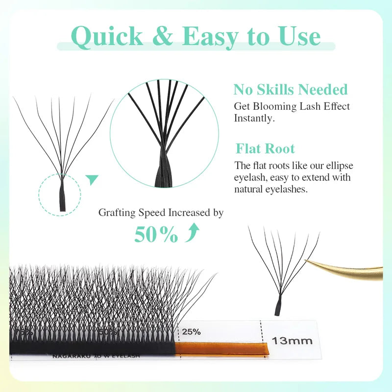 7D W Shape Premade Eyelash Extensions Natural Soft Light Full Dense Lashes