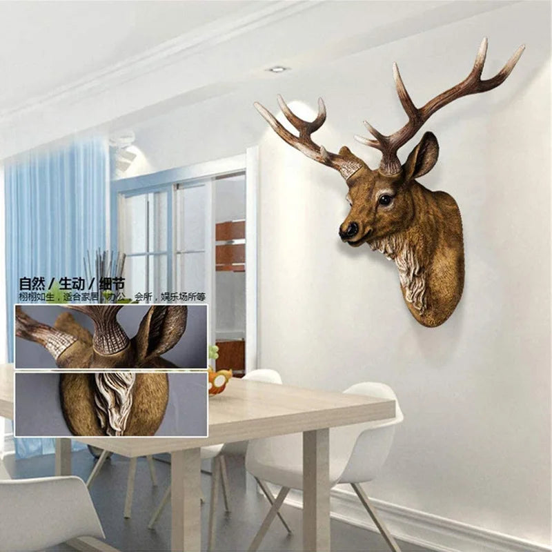 Faux Deer Head Wall Decor - 17 Inch Animal Head Wall Art Handmade Rustic Farmhouse Accent