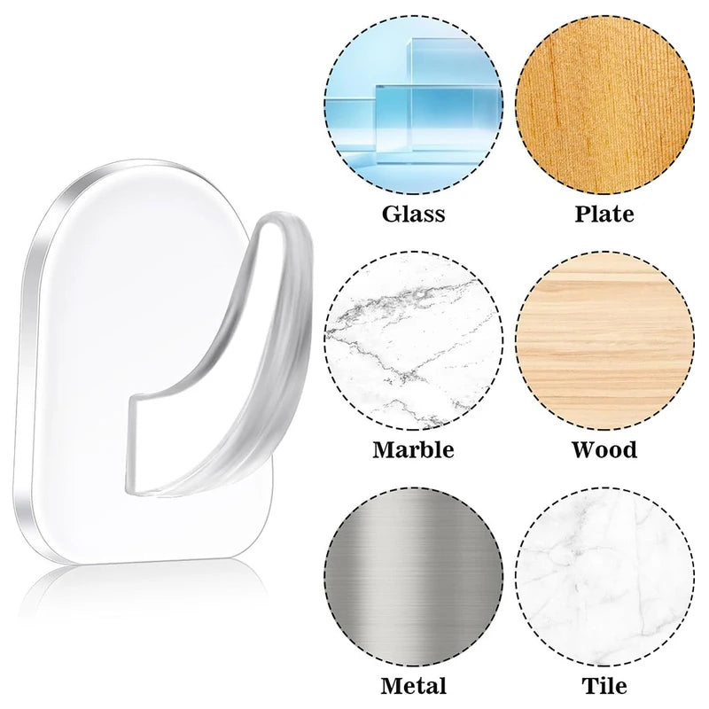 Acrylic Adhesive Transparent Hooks Set - Strong Plastic Bathroom Non-Punching Wall Hooks