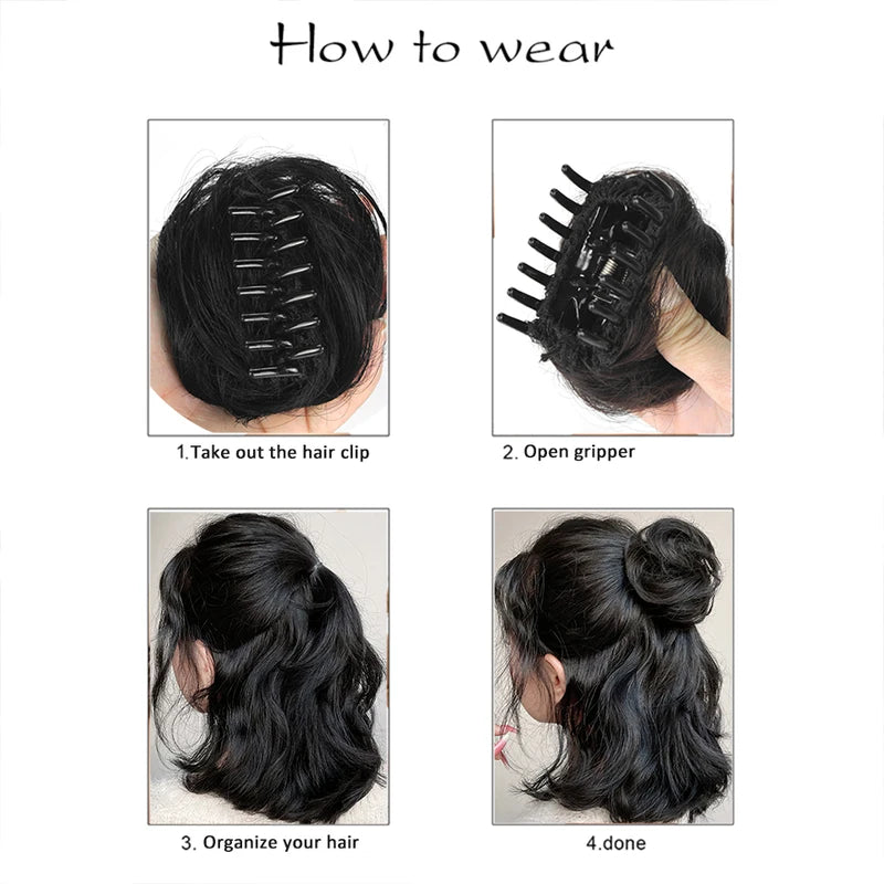 Women's Synthetic Curly Hair Bun Claw Clip - Ombre Messy Updo Hairpiece