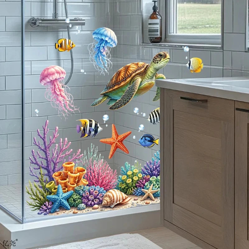 Underwater Sea Turtle Wall Sticker - Waterproof Decor for Bathroom & Kids Room