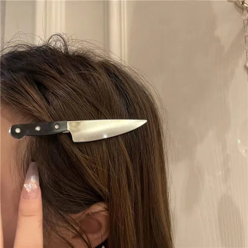 Gothic Emulation Knife Hair Clips 2pcs Side Bangs Hairpins Cosplay Party Accessory