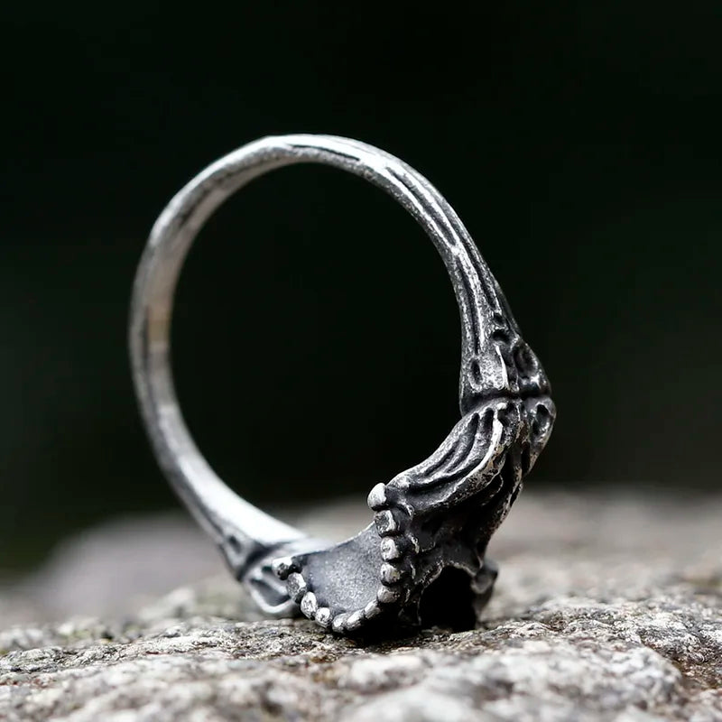 Vintage Gothic Steel Skull Ring for Men Punk Rock Skeleton Jewelry Accessories