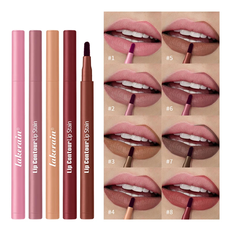 Waterproof Lip Stain & Lip Liner Duo - Smudge-Proof, Ultra Pigmented, Double-Sided Design