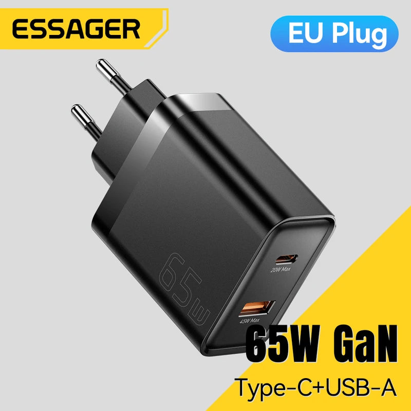 65W GaN Fast Charger USB-C Power Adapter for iPhone, Samsung, Xiaomi, MacBook