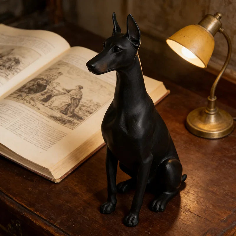 15cm Black Doberman Dog Animal Resin Statue - Realistic Home Decor Figurine