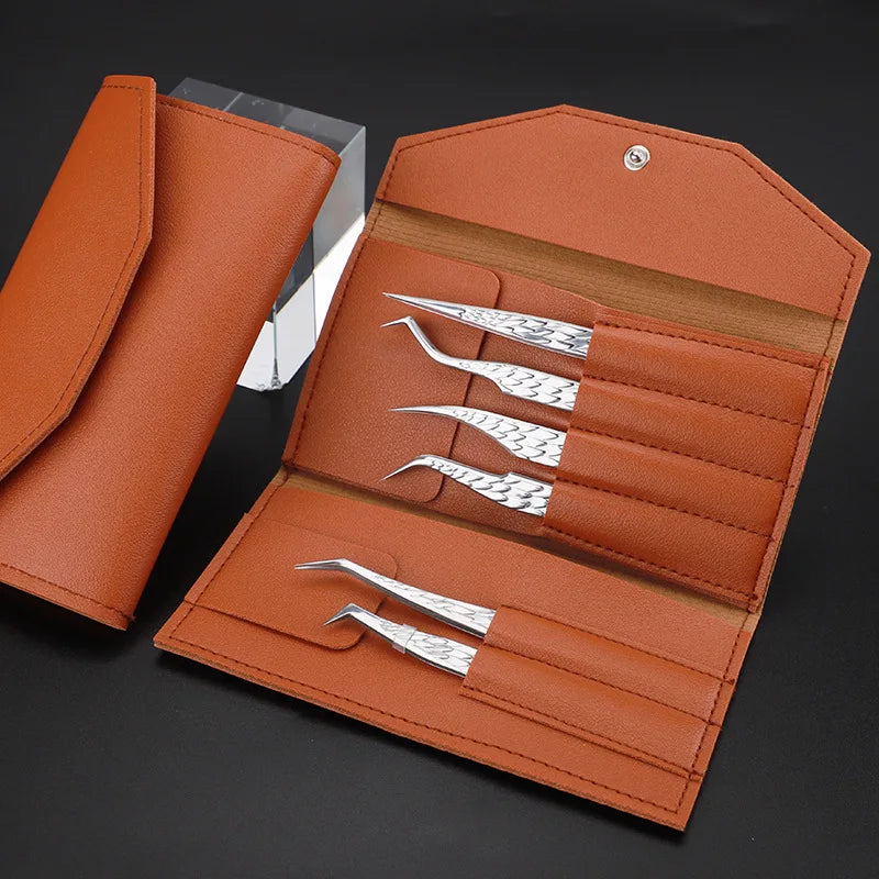 6PCS Eyelash Extension Tweezers Set for Fake Fan Lashes & Eyebrow Planting