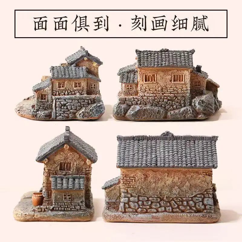 Miniature Rural House Model Desktop Decor - Countryside Potted Bonsai