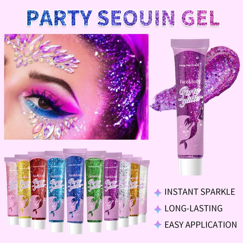 10 Piece Body Glitter Gel Set - Carnival Face & Hair Shine Cosmetics