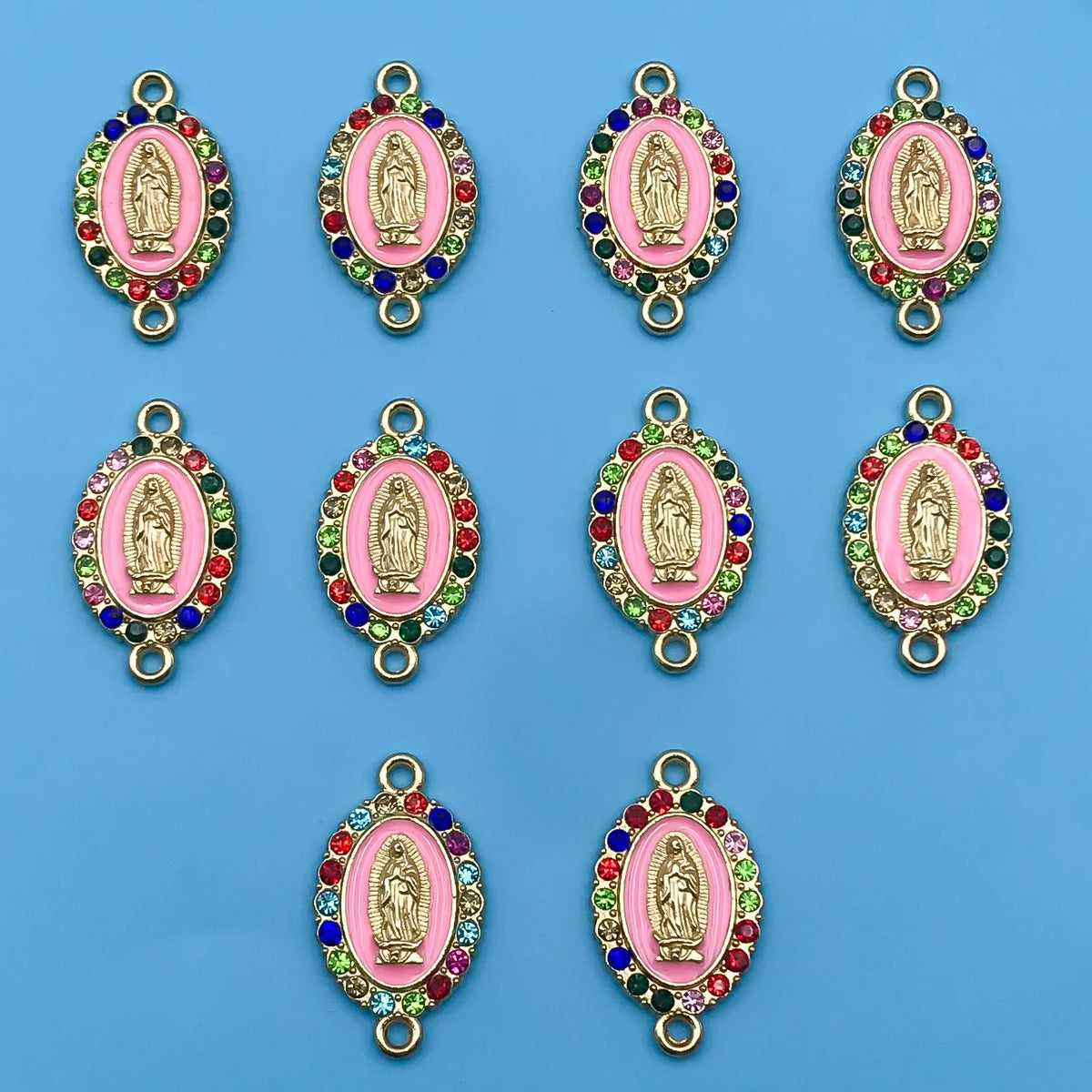 10/12Pcs Rhinestones Enamel Virgin Mary Charms for Jewelry Making Findings & Crafting