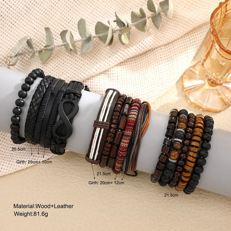 Vintage Woven Leather Bracelet Set for Men and Women - 8 Shape Tiger's Eye Braided Jewelry