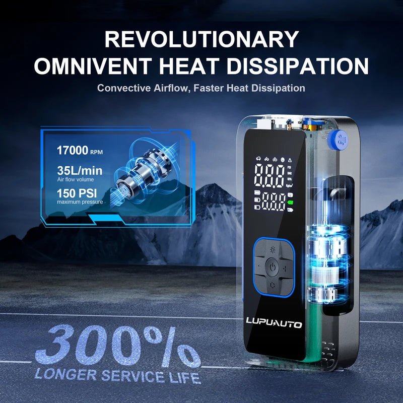 Portable Car Air Pump 150 PSI Tire Inflator with Digital Display & Auto Shut-Off
